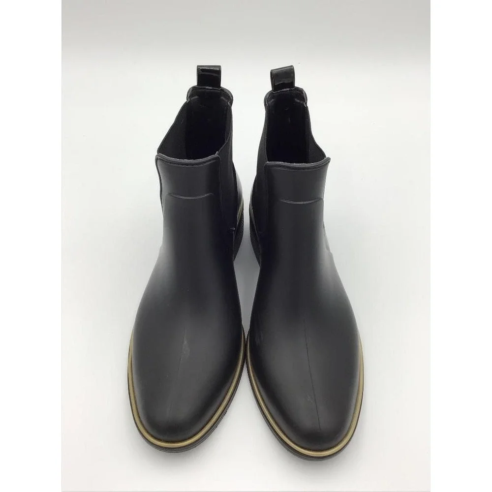 Kate Spade New York Black Rubber Chelsea Rain Boots Gold Trim Sz 10 Capsule Wear